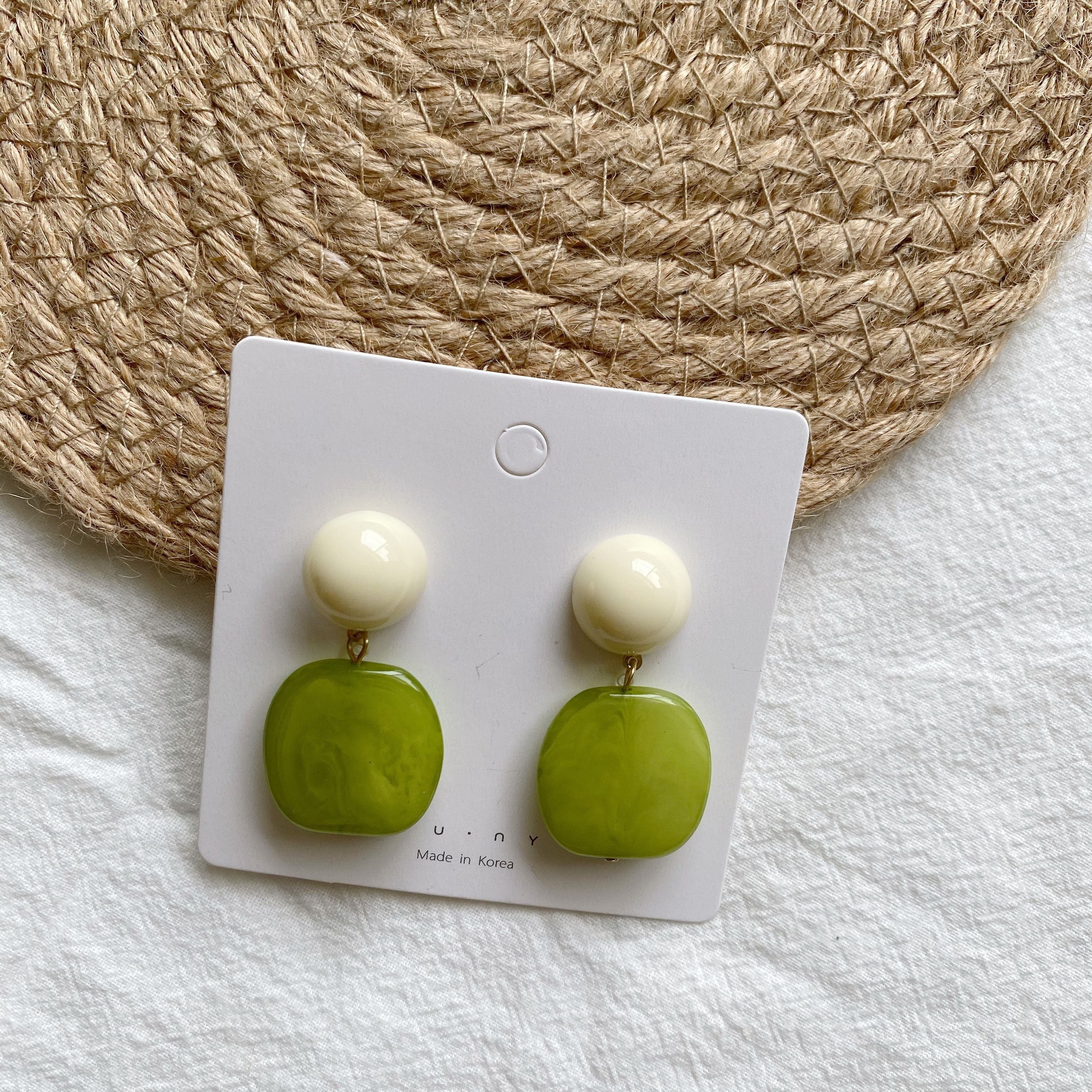 法式复古撞色亚克力耳环S925银针韩国小清新简约百搭气质耳钉耳饰星露饰品1