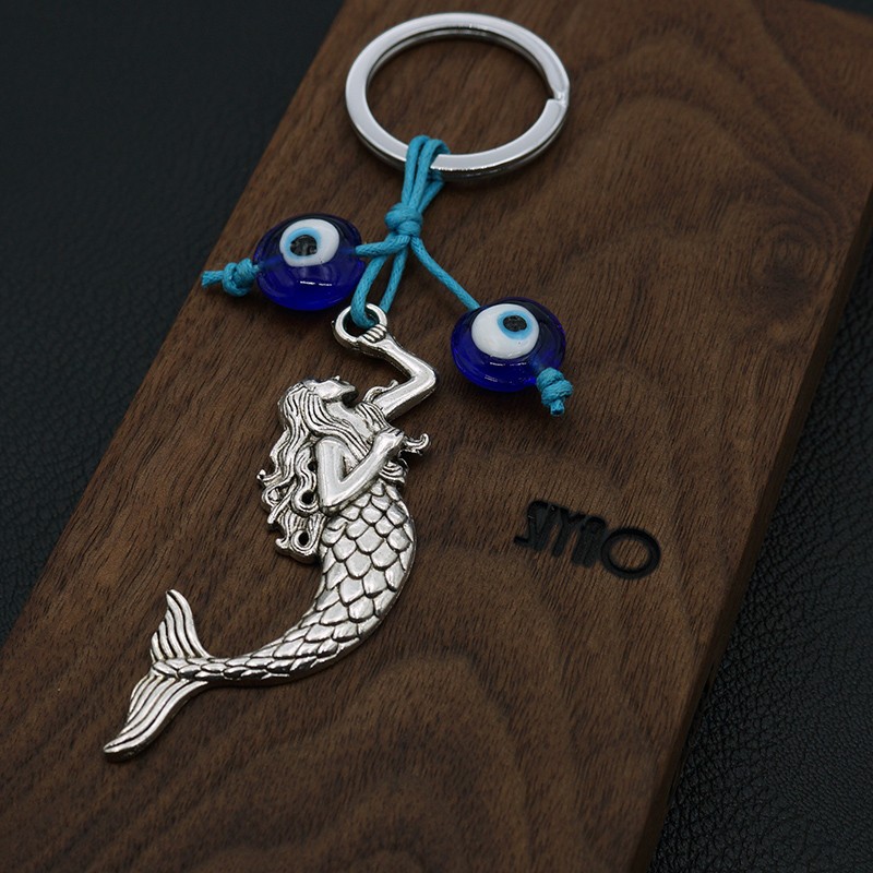 Turkish blue eye jewelry accessory, glass eye bead alloy keychain detail image 1