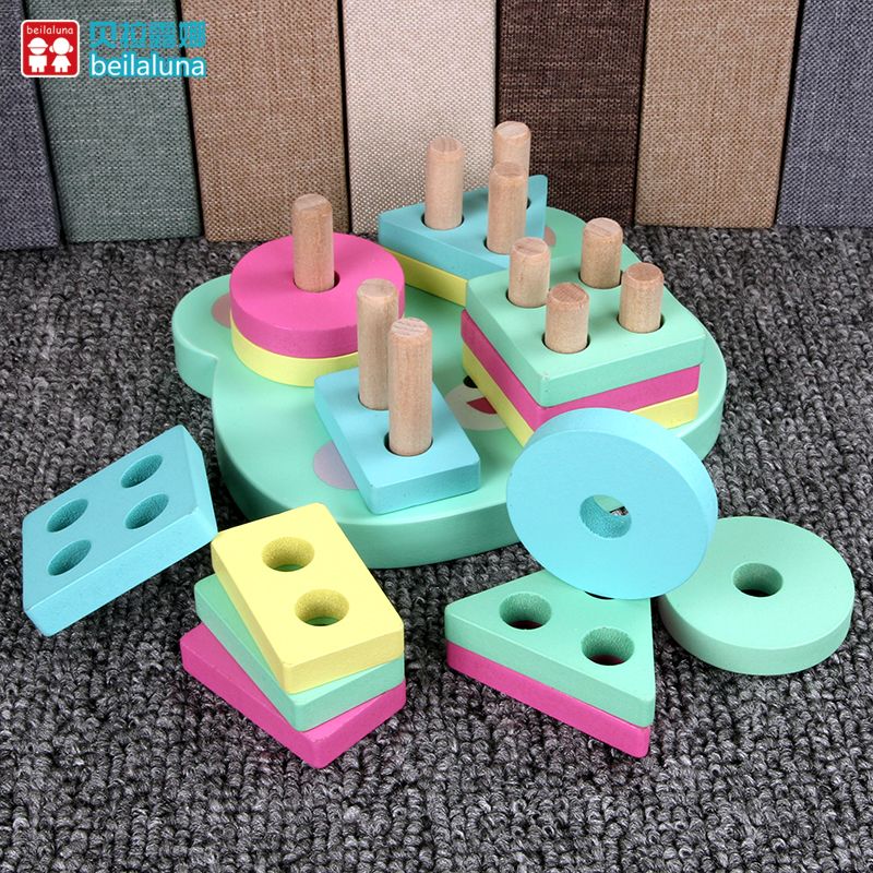 The wooden toy macaron-colored four-piece column is rich in color and highly entertaining. It can help babies recognize color vision, cultivate logical thinking ability, and exercise early education enlightenment training. It is a parent-child game Specification image