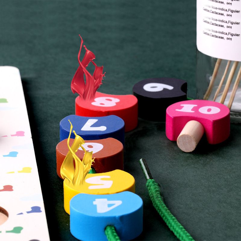 Wholesale of wooden rainbow building blocks, string-through digital caterpillar beaded building blocks, educational early childhood interactive toys for parents and children Specification image