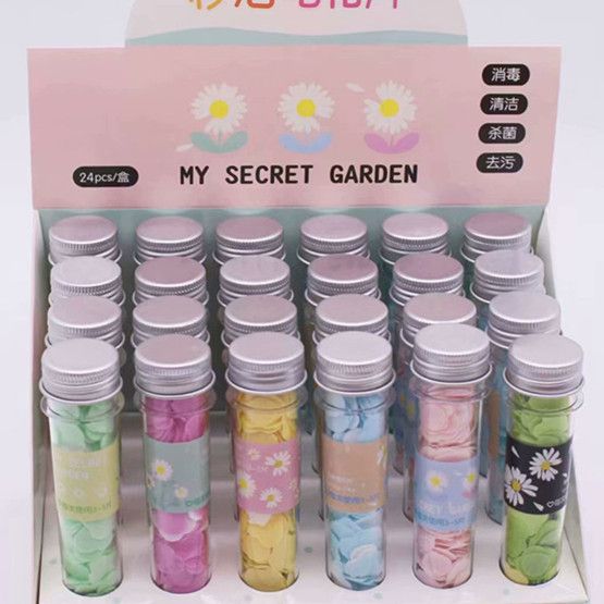 便携户外洗手香皂纸肥皂片 旅行瓶装洗手纸试管花型一次性香皂