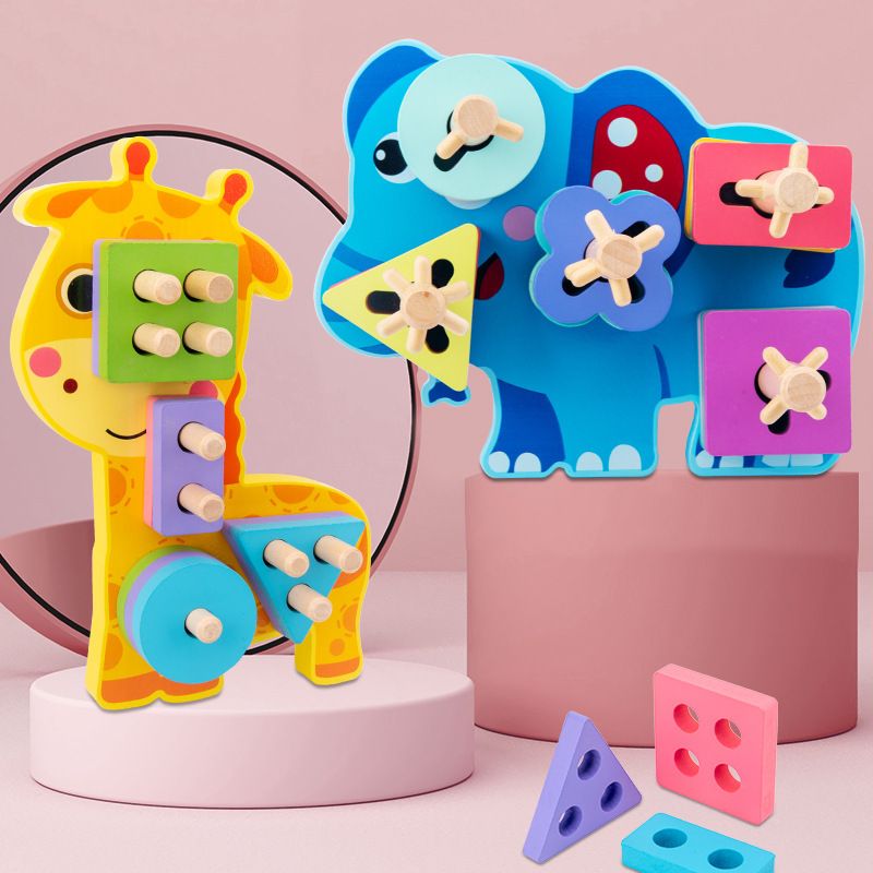 Wooden multi-functional fun cartoon geometric shape matching building blocks color recognition children's early education and intelligence toys Specification image
