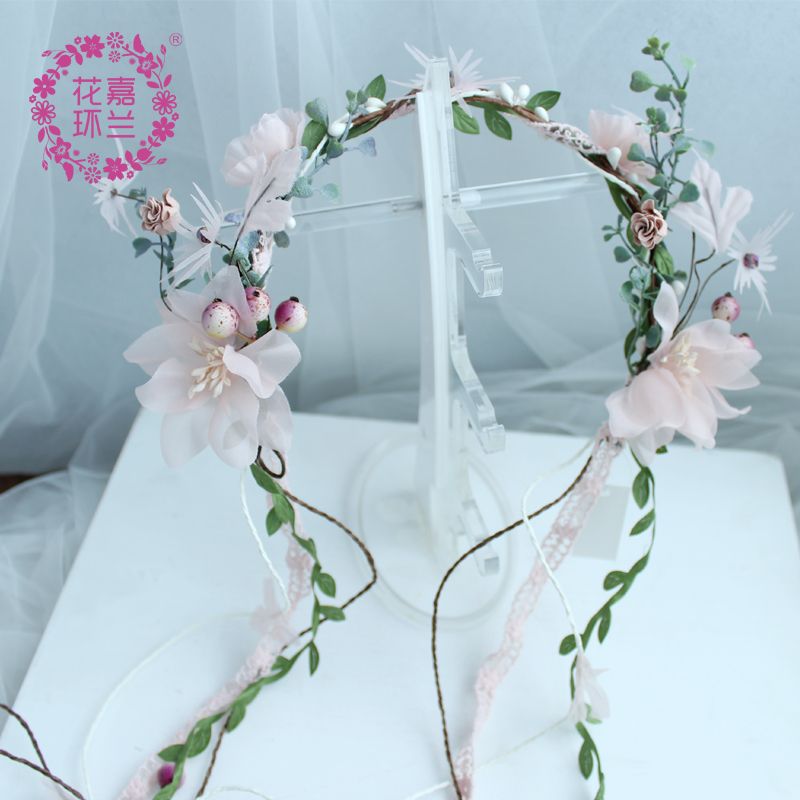 Jialan Factory directly supplies bride headbands, Korean-style wedding pearl headwear, super fairy-like flower garlands, girls' dress headbands and hair accessories details Picture