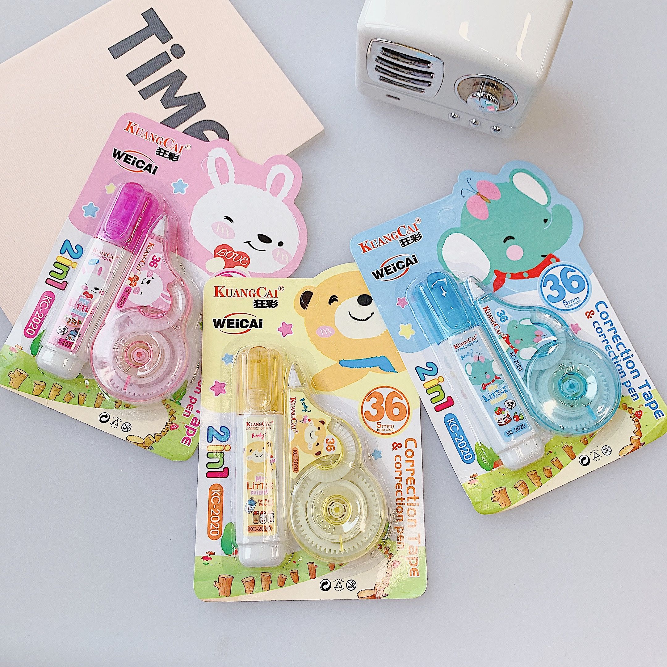 Kuangcai Correction Tape 2020 Correction Fluid + Correction Tape Set Cartoon Correction Fluid + Correction Tape 36 Large Capacity Specification image
