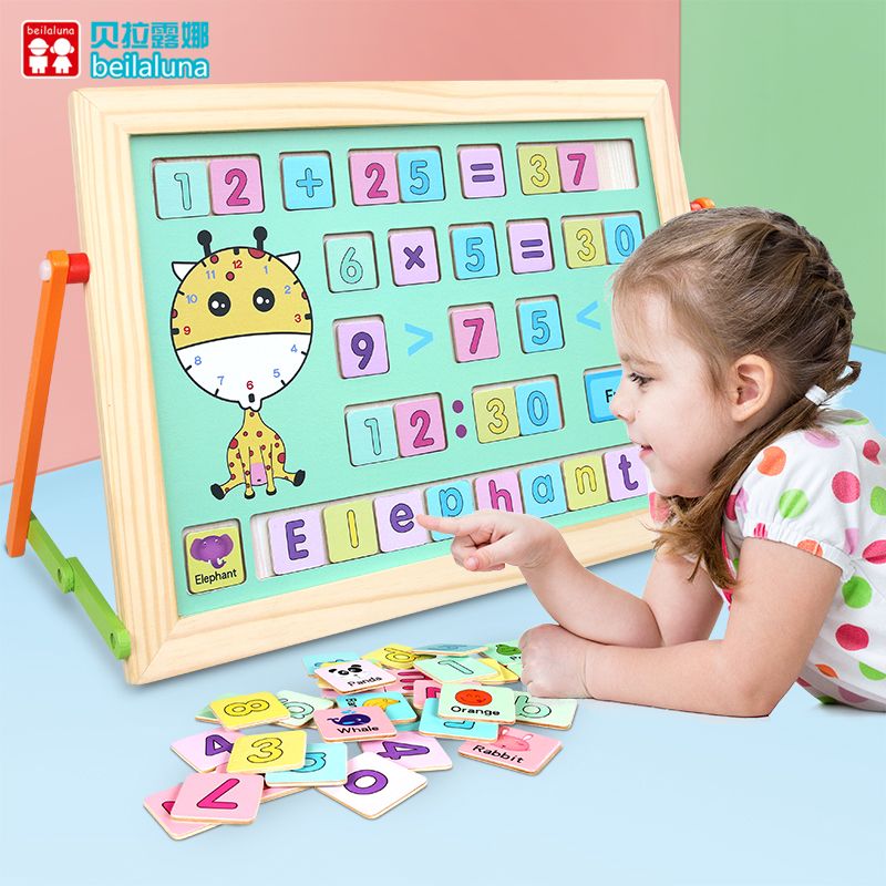 The wooden toy children's learning drawing board is rich in color and highly interesting. It can exercise babies' color recognition and visual ability, cultivate logical thinking ability, and exercise early education enlightenment training. It is a parent-child game