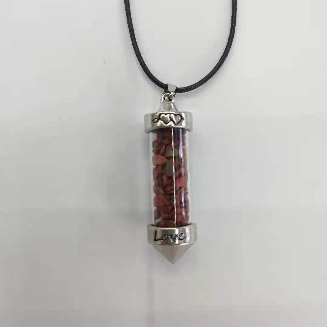 New cross-border foreign trade accessory necklace, natural rose crystal crushed stone wishing bottle, hanging necklace for men and women details Picture