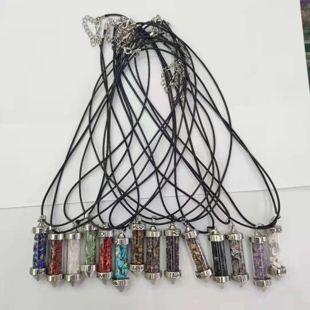 New cross-border foreign trade accessory necklace, natural rose crystal crushed stone wishing bottle, hanging necklace for men and women Item Picture
