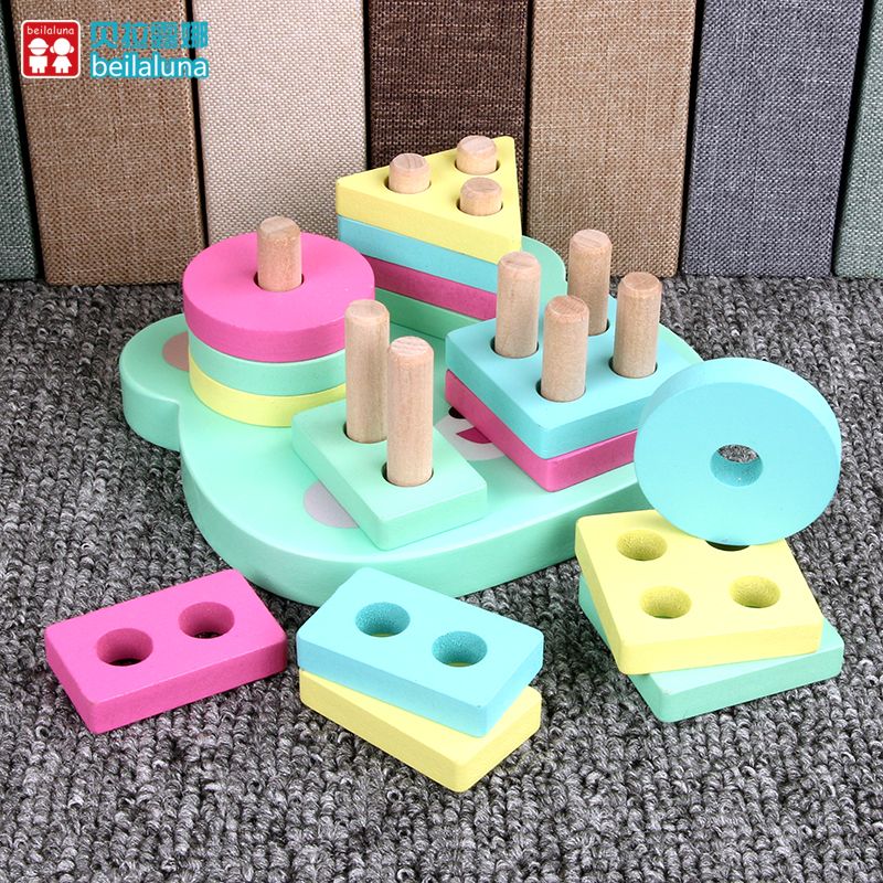 The wooden toy macaron-colored four-piece column is rich in color and highly entertaining. It can help babies recognize color vision, cultivate logical thinking ability, and exercise early education enlightenment training. It is a parent-child game details Picture