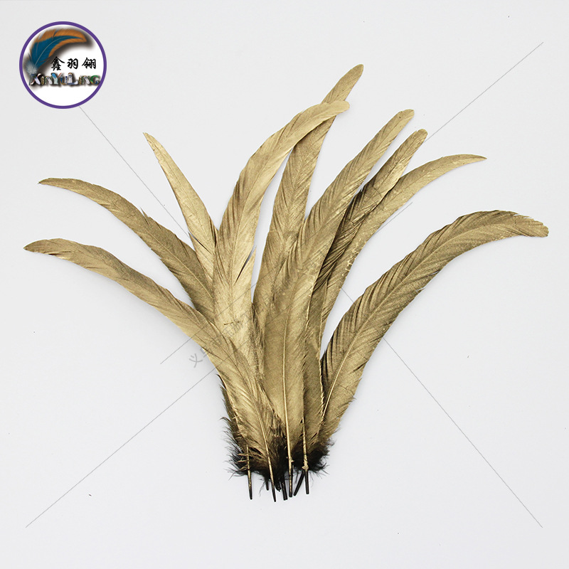 优质金色公鸡尾毛30-40cm 服装装饰配件羽毛DIY长鸡毛双面金图