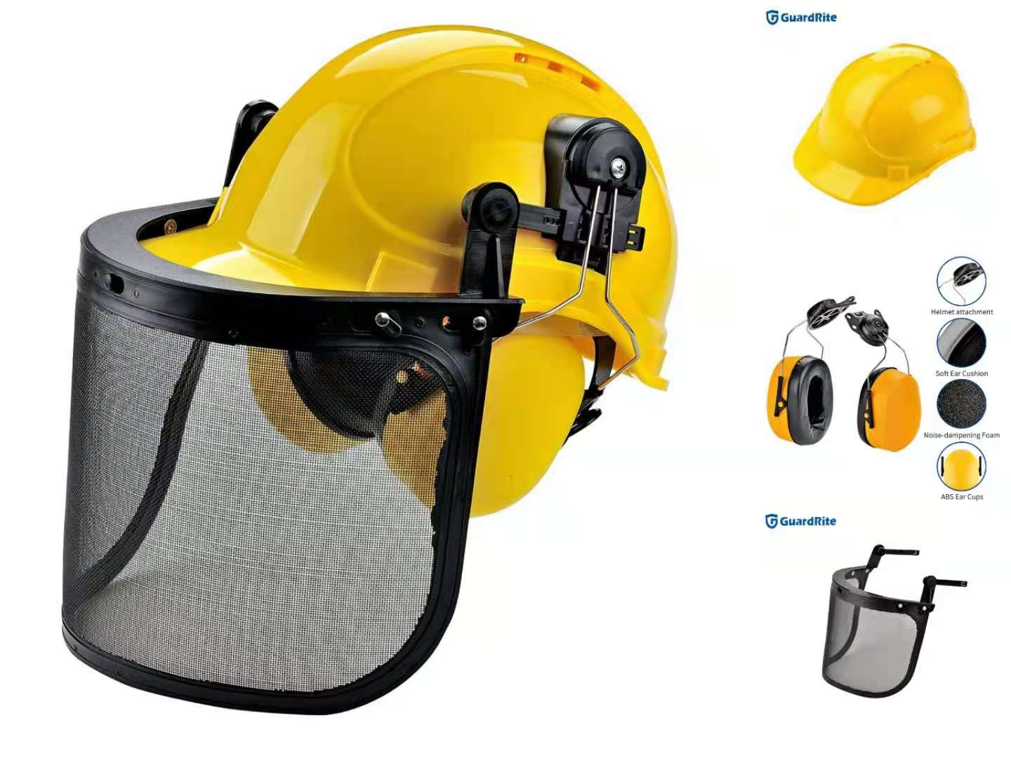 防护套组 铁丝网面罩+安全帽+插入式耳罩 防飞溅，防冲击，防砸，防噪音详情1
