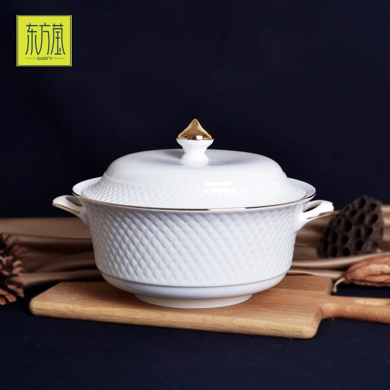 Ceramic bowls, gift bowls, ceramic plates, tableware gifts, embossed bone China set bowls, gilded simple large sets, European-style tableware, household porcelain Item Picture