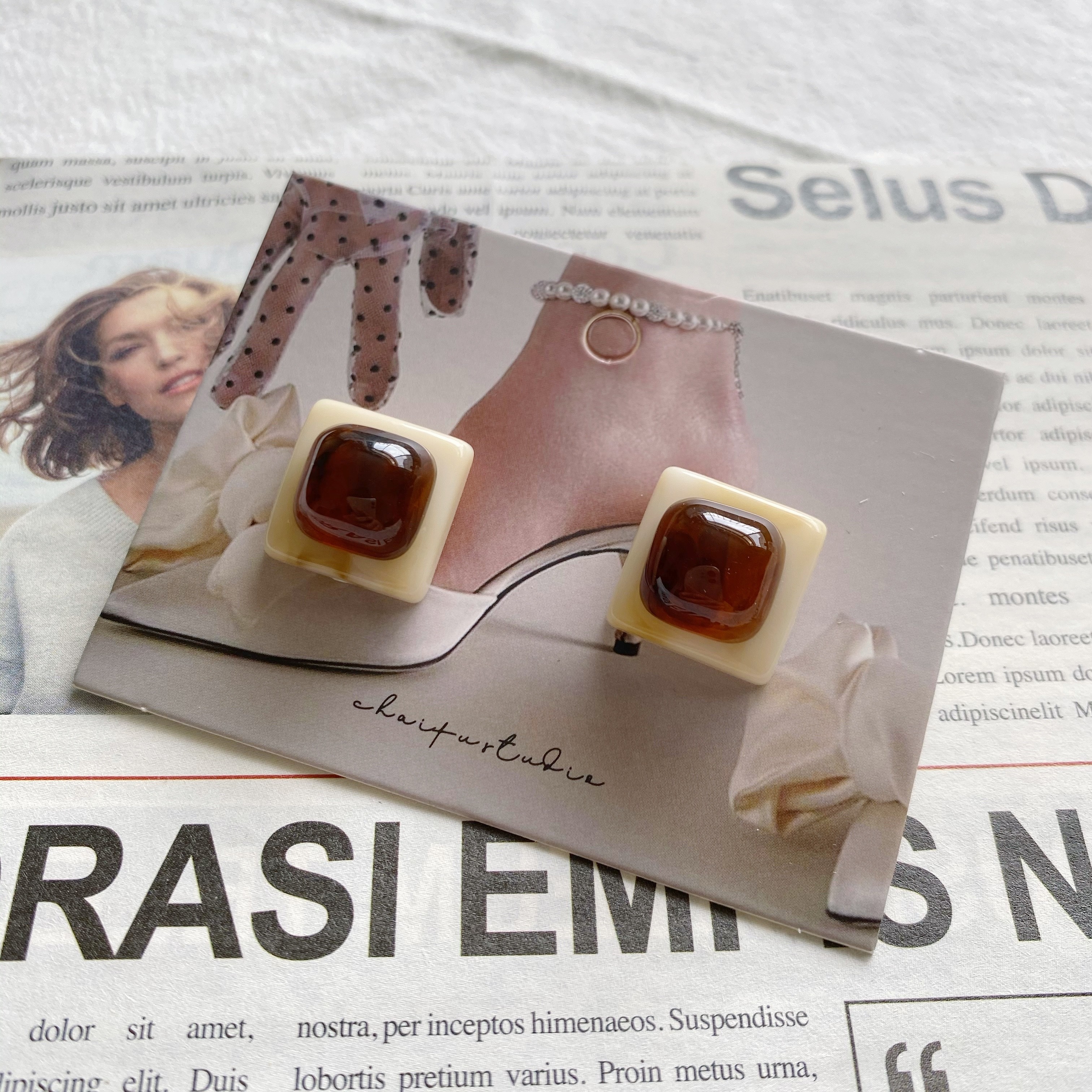 法式复古双色树脂亚克力耳环女S925银针韩国简约百搭气质耳钉耳饰星露饰品1详情图5