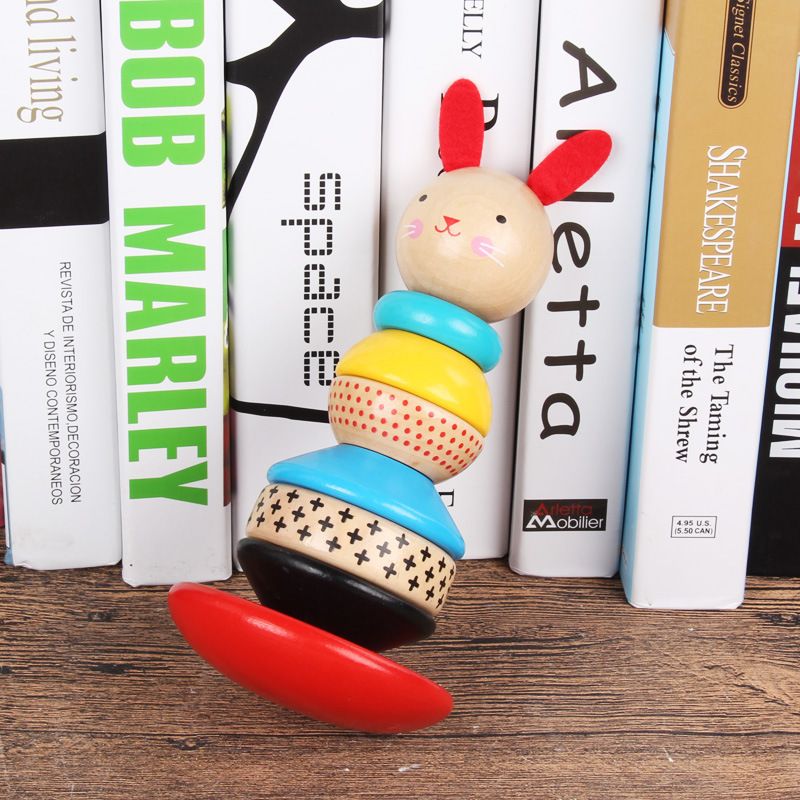 Factory direct supply of children's wooden rabbit column, rainbow tower, stacked ring, animal balance untoppling figure, educational toy 04