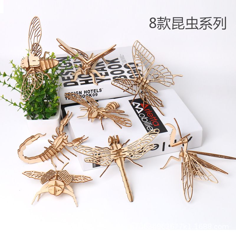 Factory wholesale wooden insect and animal three-dimensional jigsaw puzzle board toys, children's gifts, creative DIY assembly models Specification image