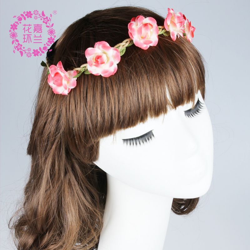 European and American children's headbands, little girl rose flower color simulation rose headbands, bride headwear, blue jewelry details Picture