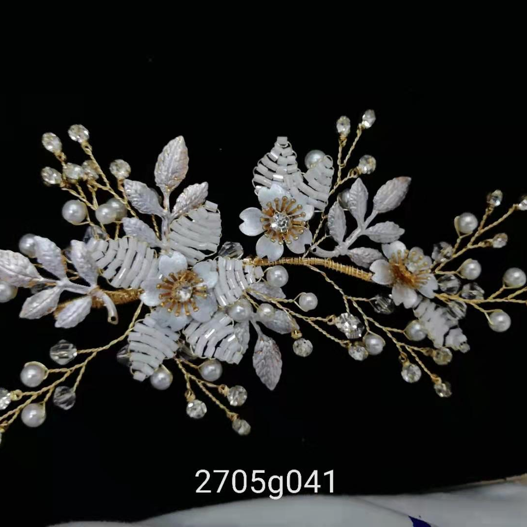Handcrafted pearl and diamond flower headband