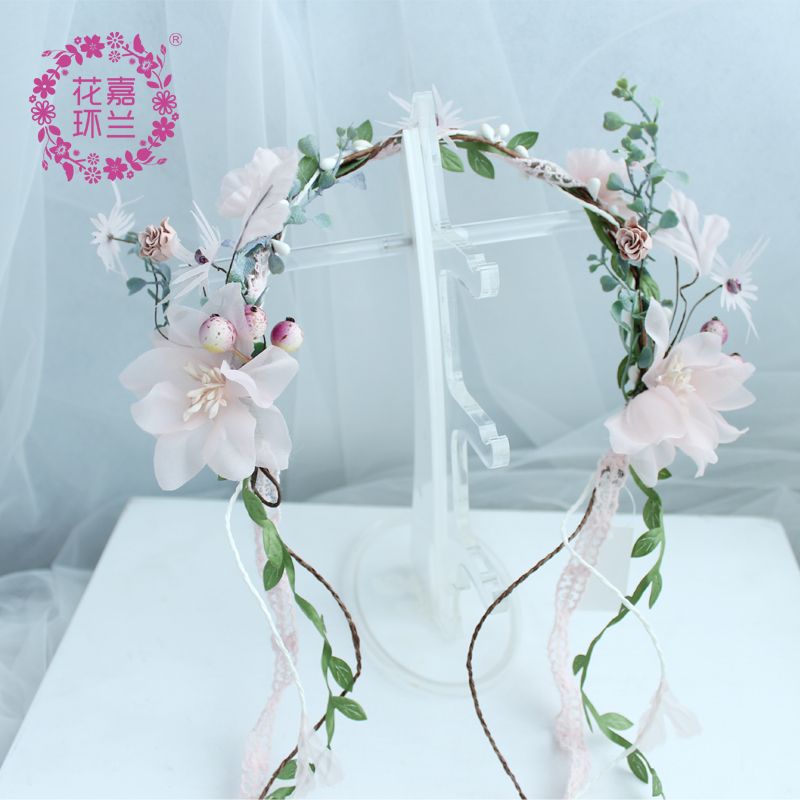 Jialan Factory directly supplies bride headbands, Korean-style wedding pearl headwear, super fairy-like flower garlands, girls' dress headbands and hair accessories