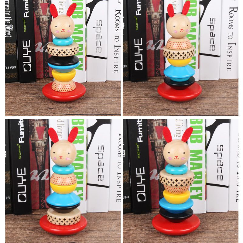 Factory direct supply of children's wooden rabbit column, rainbow tower, stacked ring, animal balance untoppling figure, educational toy 04 Application Scenario