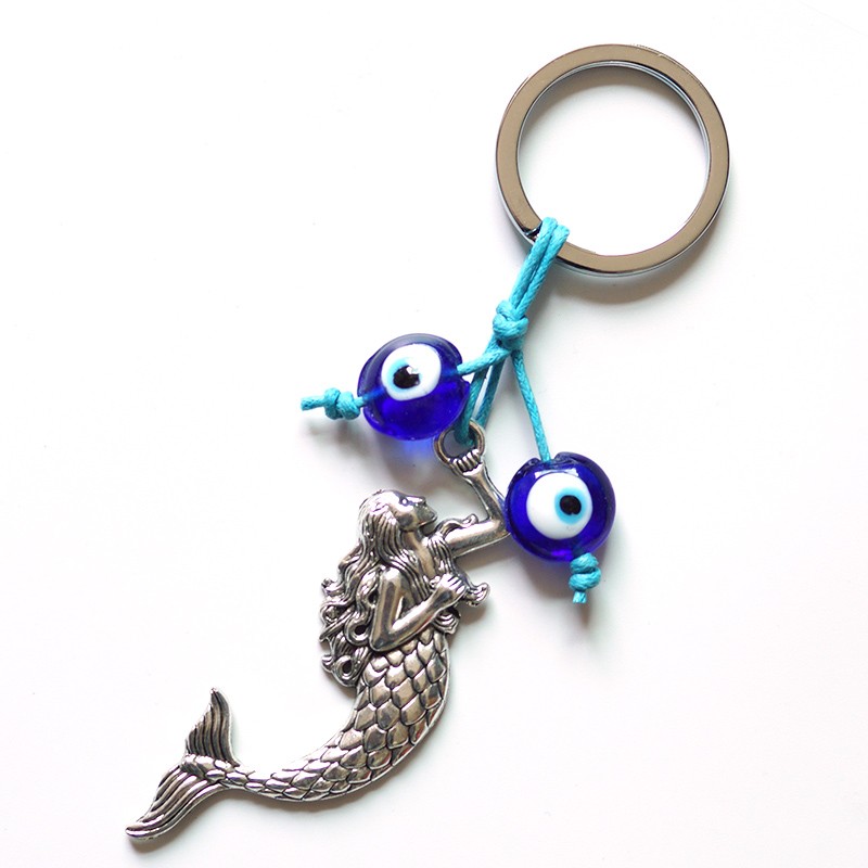 Turkish blue eye jewelry accessory, glass eye bead alloy keychain detail image 2