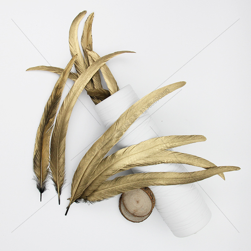 优质金色公鸡尾毛30-40cm 服装装饰配件羽毛DIY长鸡毛双面金详情图3