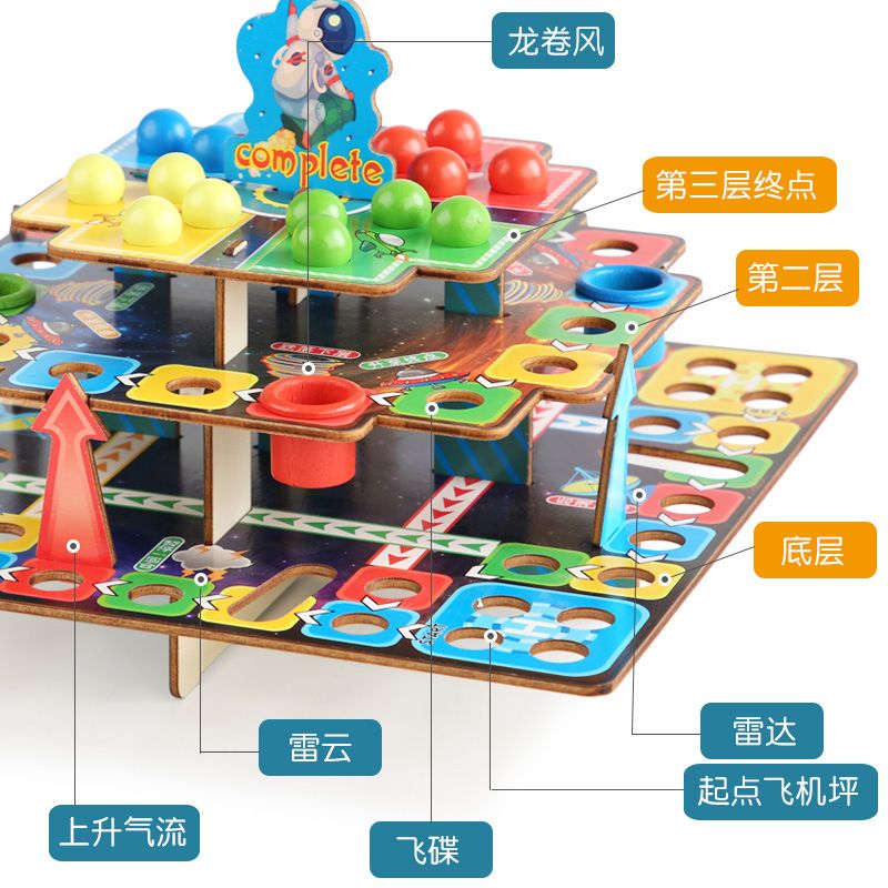 儿童益智3D立体飞行棋 桌面游戏玩具拼装蛇梯3层棋盘棋类玩具代发细节图