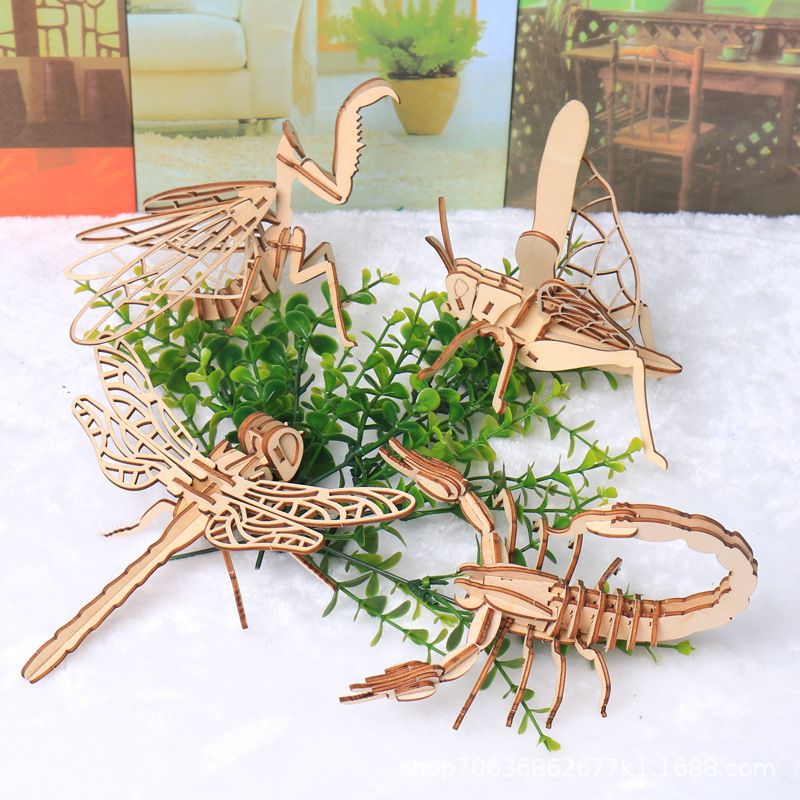 Factory wholesale wooden insect and animal three-dimensional jigsaw puzzle board toys, children's gifts, creative DIY assembly models details Picture