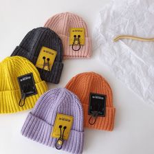 韩版潮流儿童 日系针织帽秋冬季纯色男童女童保暖字母贴标毛线帽
