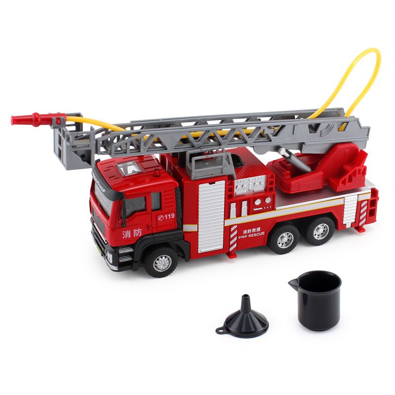 合金玩具消防车模型 云梯注水喷水回力 儿童玩具礼品图