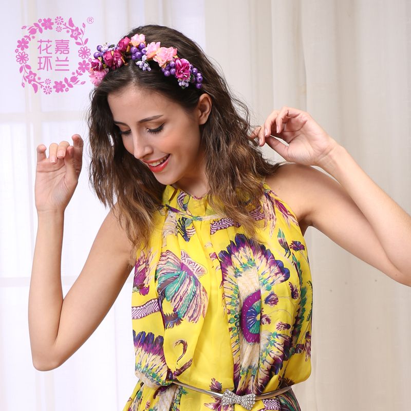 Jialan Factory independently produces fashionable new Korean-style bride headwear garlands, elegant jasmine bridesmaid headwear, female hair bands, and beach garlands Specification image