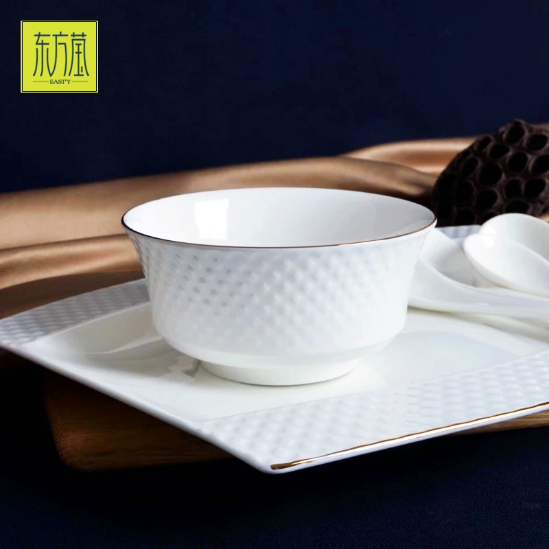 Ceramic bowls, gift bowls, ceramic plates, tableware gifts, embossed bone China set bowls, gilded simple large sets, European-style tableware, household porcelain detail image 11
