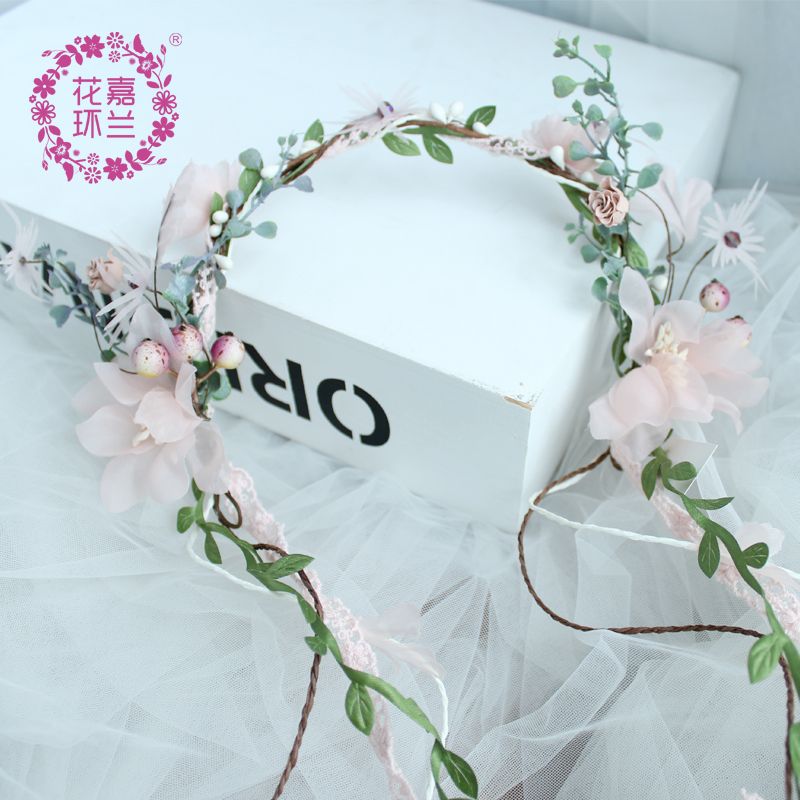 Jialan Factory directly supplies bride headbands, Korean-style wedding pearl headwear, super fairy-like flower garlands, girls' dress headbands and hair accessories Specification image