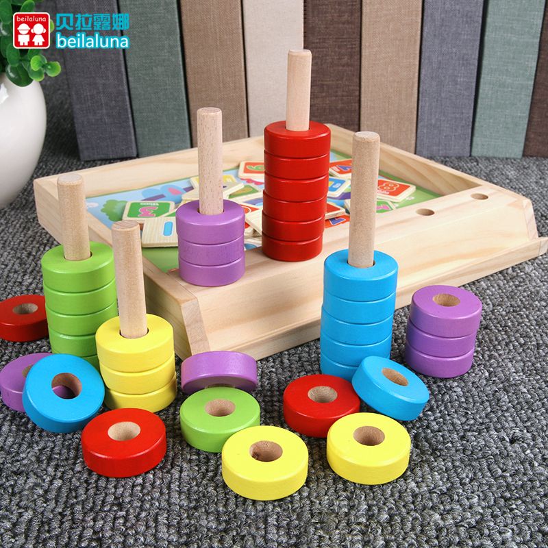 The wooden fun jigsaw puzzle arithmetic box is rich in color and highly entertaining. It can exercise babies' color recognition vision, cultivate logical thinking ability, and exercise early education enlightenment training. It is a parent-child game Specification image