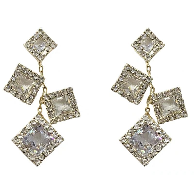 Geometric Diamond Earrings Square Micro-Inset Zircon Earrings Ice Super-Flash Block Earrings Tassel Earrings Crystal Earrings Item Picture