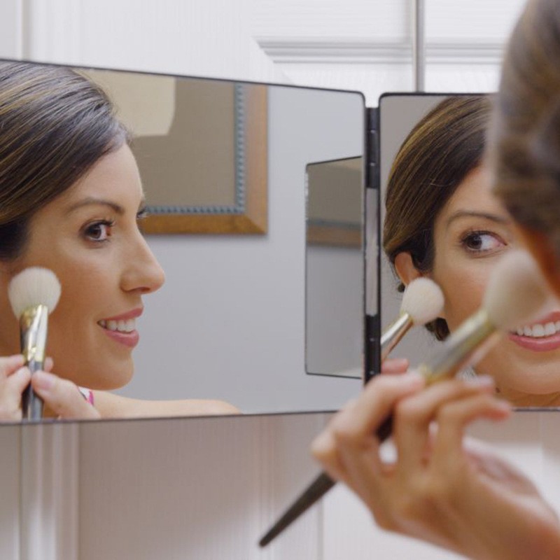 新品家用伸缩挂钩式多面化妆镜便携悬挂三面折叠高清镜子现货批发详情图1