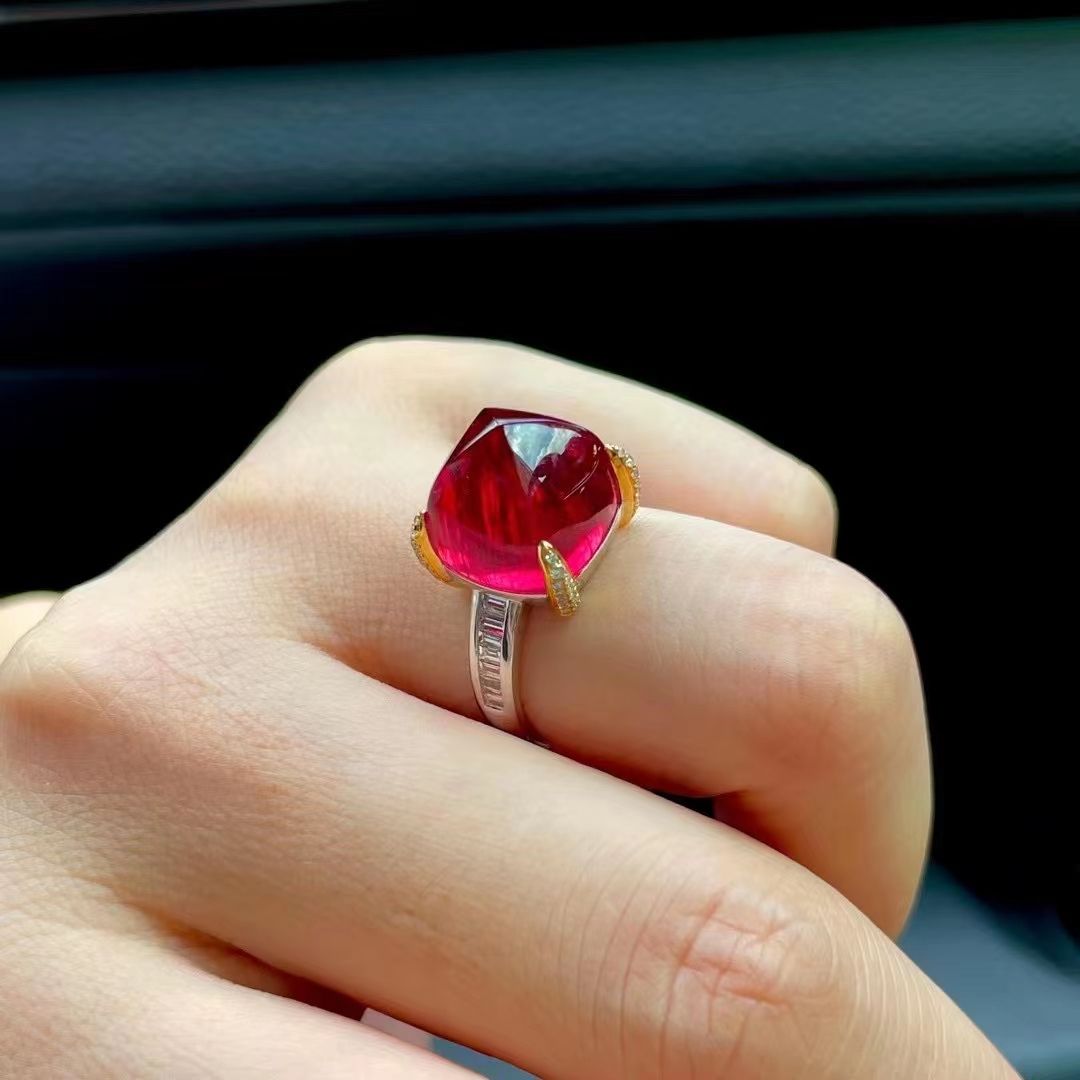 碧玺糖塔戒指 重金18k金钻石 豪华设计款 上身尽显优雅知性气质 总重5.75g