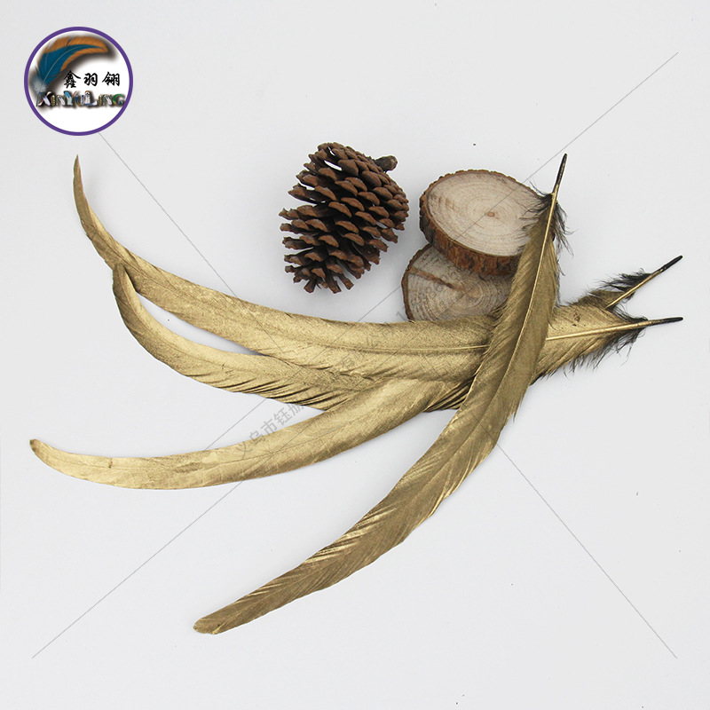 优质金色公鸡尾毛30-40cm 服装装饰配件羽毛DIY长鸡毛双面金详情图4