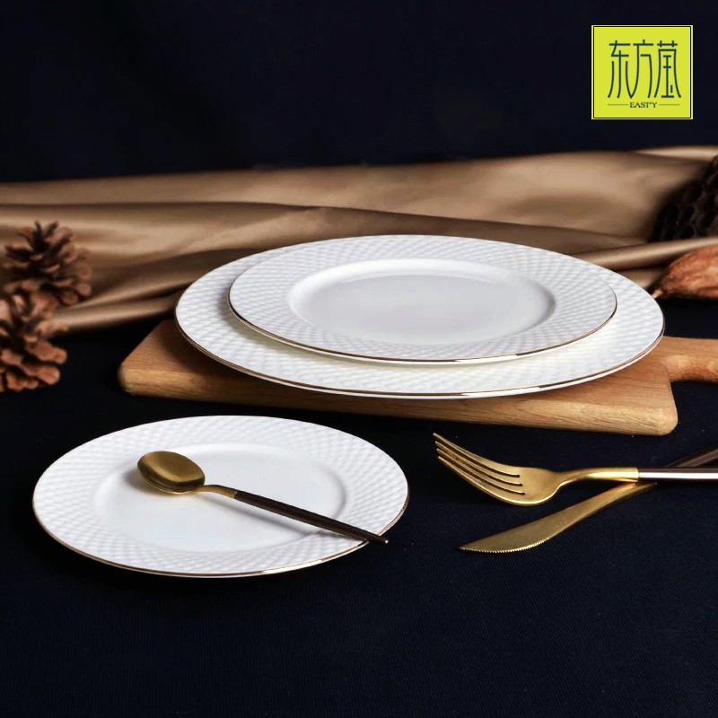 Ceramic bowls, gift bowls, ceramic plates, tableware gifts, embossed bone China set bowls, gilded simple large sets, European-style tableware, household porcelain detail image 9
