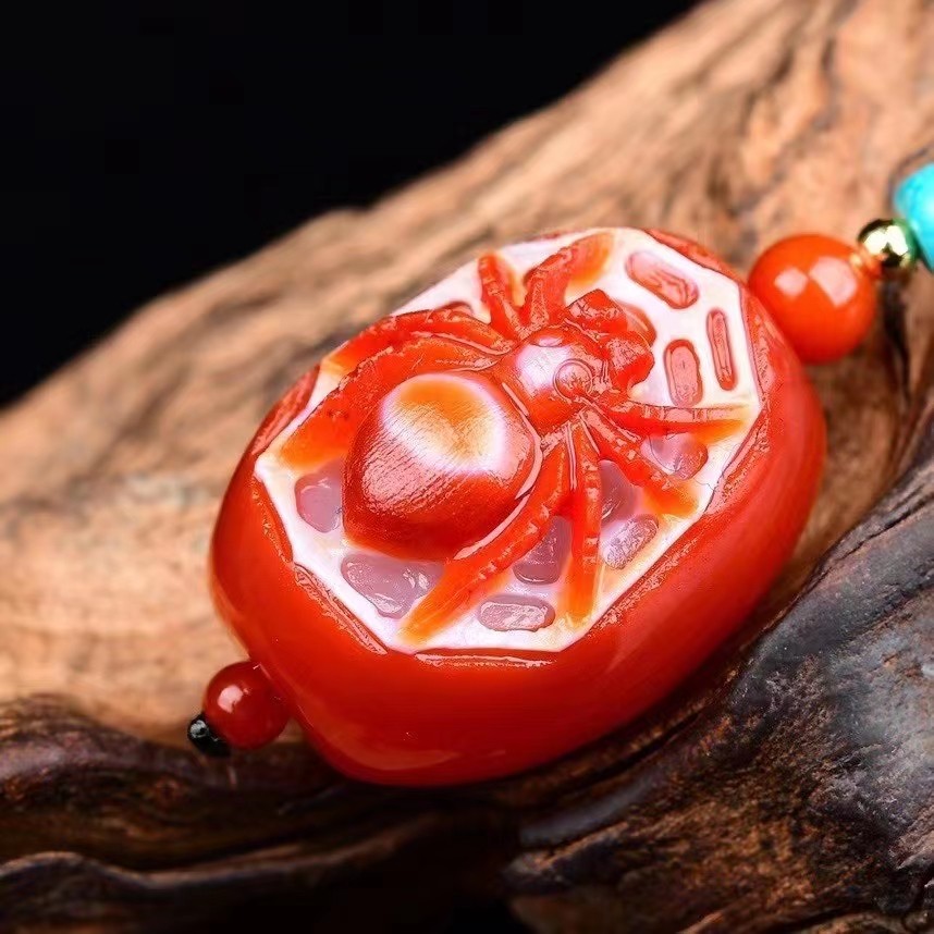 爆款 天眼玛瑙蜘蛛吊坠 纯手工镂空雕刻 工艺精湛 单珠尺寸29*23*23mm详情图2