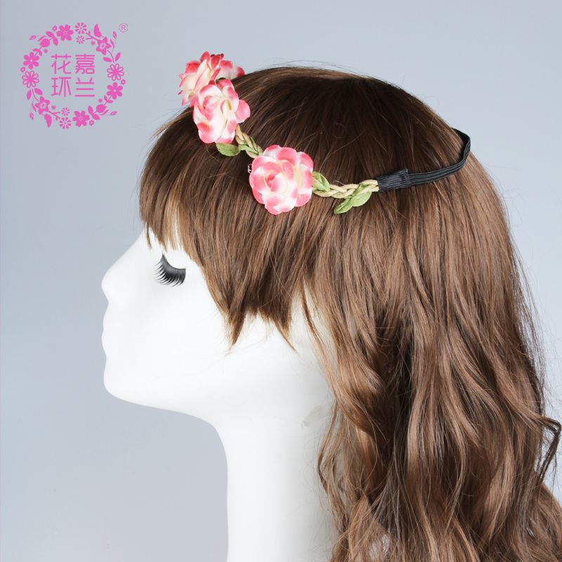 European and American children's headbands, little girl rose flower color simulation rose headbands, bride headwear, blue jewelry Specification image