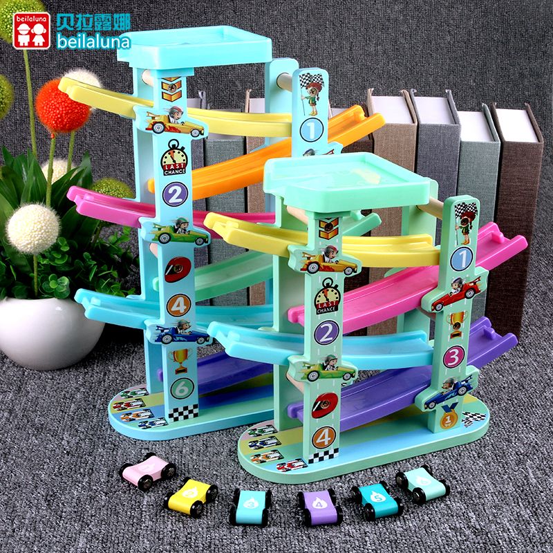 The wooden four-track high-speed slide car is rich in color and highly entertaining. It can exercise babies' color recognition and visual ability, cultivate logical thinking ability, and exercise early education enlightenment training. It is a parent-child game details Picture