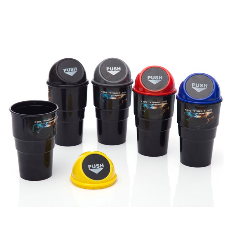 Vehicle-mounted trash can, mini storage bucket for cars, LOGO printed interior supplies, A-grade round car creative trash can details Picture