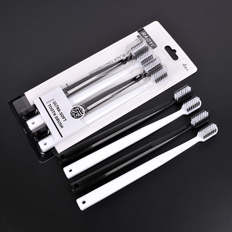 Simple Couple Toothbrush Fashion Black And White With Bamboo Charcoal Toothbrush Soft Hair Family 4 Installation Manufacturers Wholesale Application Scenario