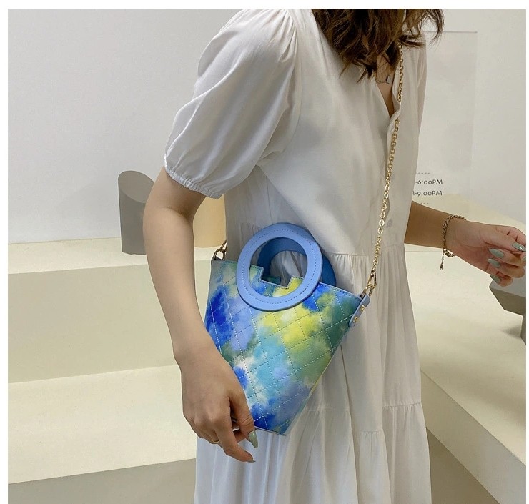 Tie Dye Gradient Pu Round Hand Bucket Bag Chain Crossbody Shoulder Bag undefined