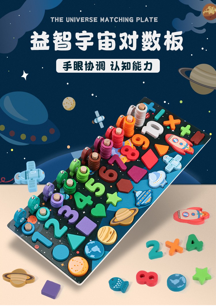 The wooden educational universe logarithm board is highly entertaining with rich colors. It can exercise babies' hand-eye coordination, visual ability, logical thinking ability, early education enlightenment training, and is a parent-child game detail image 1