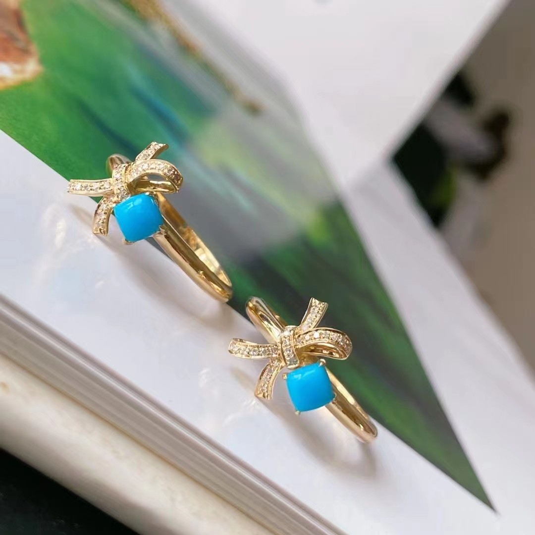 天然原矿绿松石戒指 高瓷蓝玉化小精品 18k金伴钻石镶嵌 规格4mm详情图1