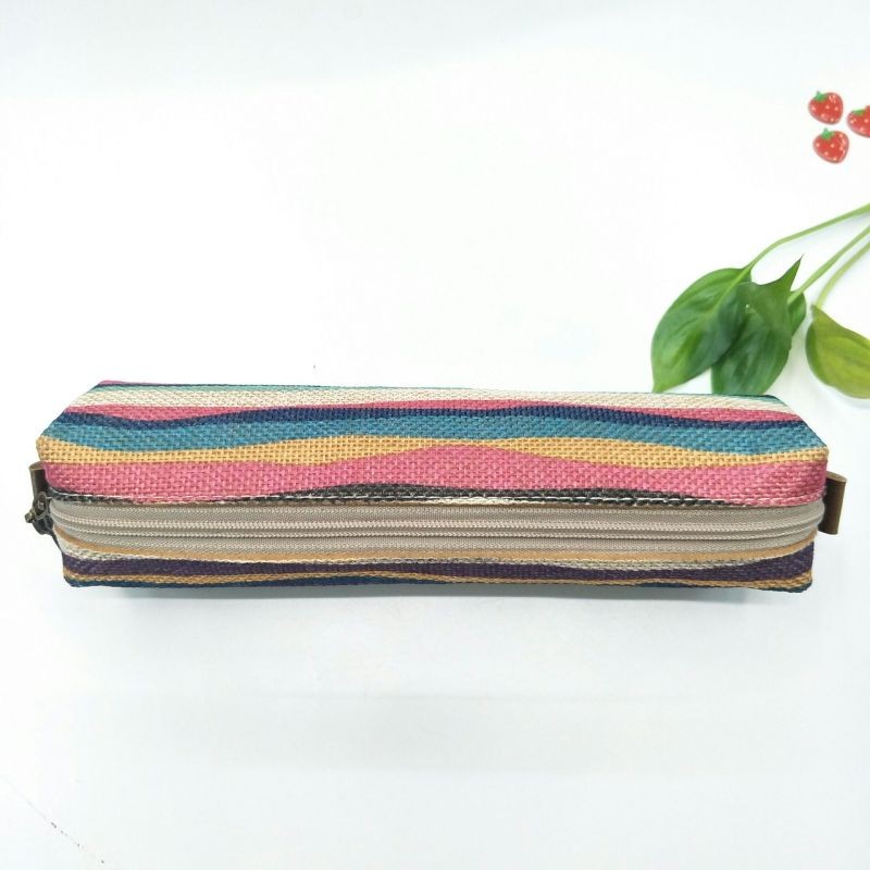 布禾初  条纹麻布方形布艺笔袋 办公学习用品收纳包 厂直销可定制详情2