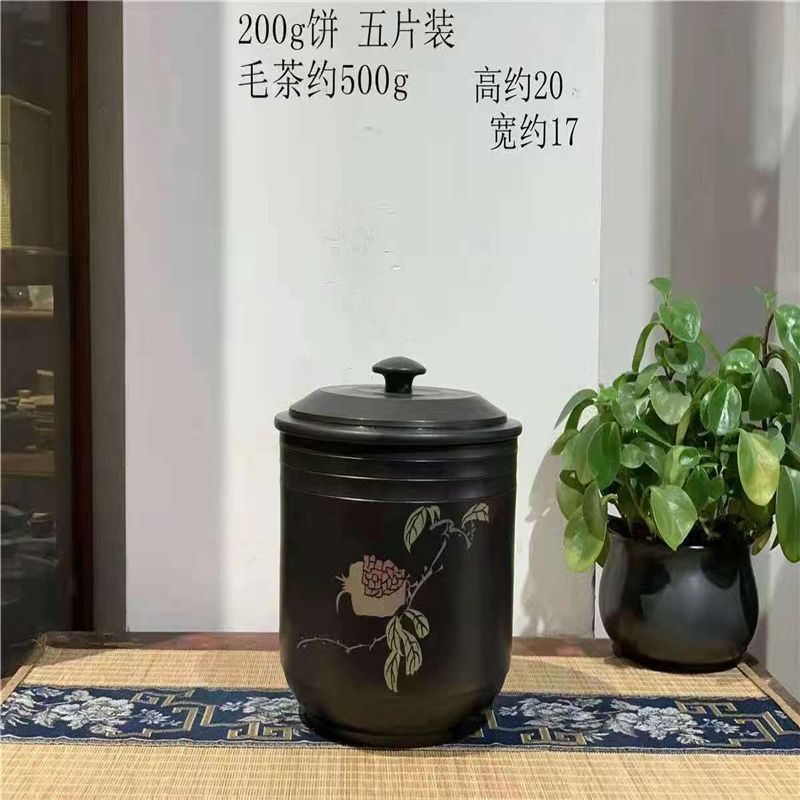 紫砂七子饼茶叶罐大号储茶缸宜兴手工陶罐存茶桶大码普洱密封茶罐11