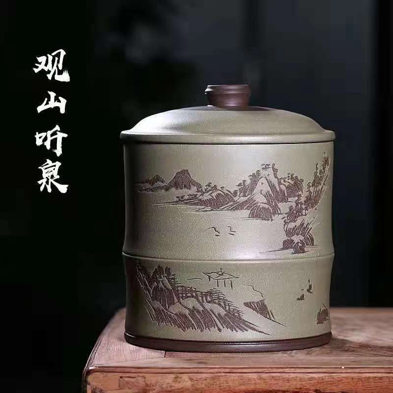 家用防潮大号七子饼存茶紫砂罐密封茶叶桶宜兴茶罐普洱醒茶罐茶缸10