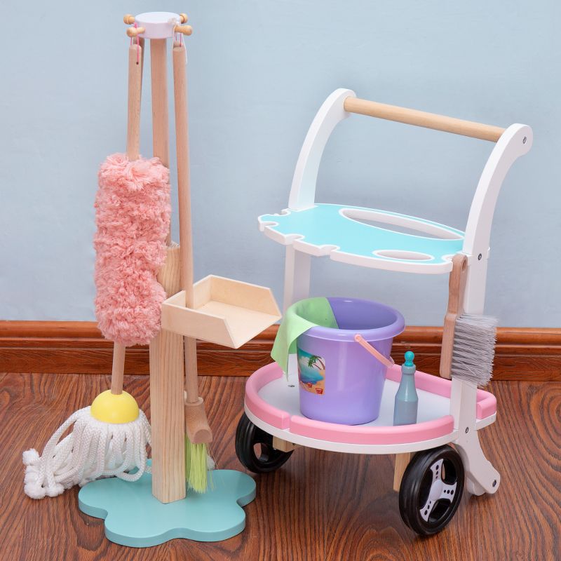 The wooden toy simulation house cleaning set car is highly entertaining, which can exercise the baby's hand-eye coordination and visual ability, cultivate logical thinking ability, and exercise parent-child games Specification image