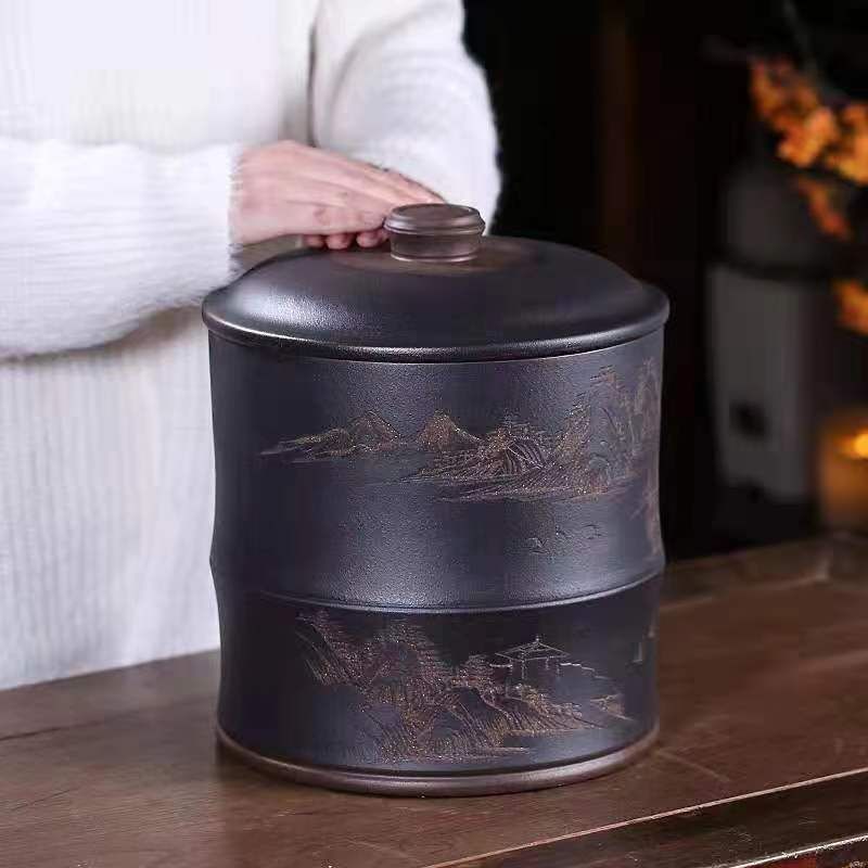 宜兴紫砂茶叶罐 大码号普洱七子饼罐茶缸紫砂茶罐茶盒装存罐茶罐21